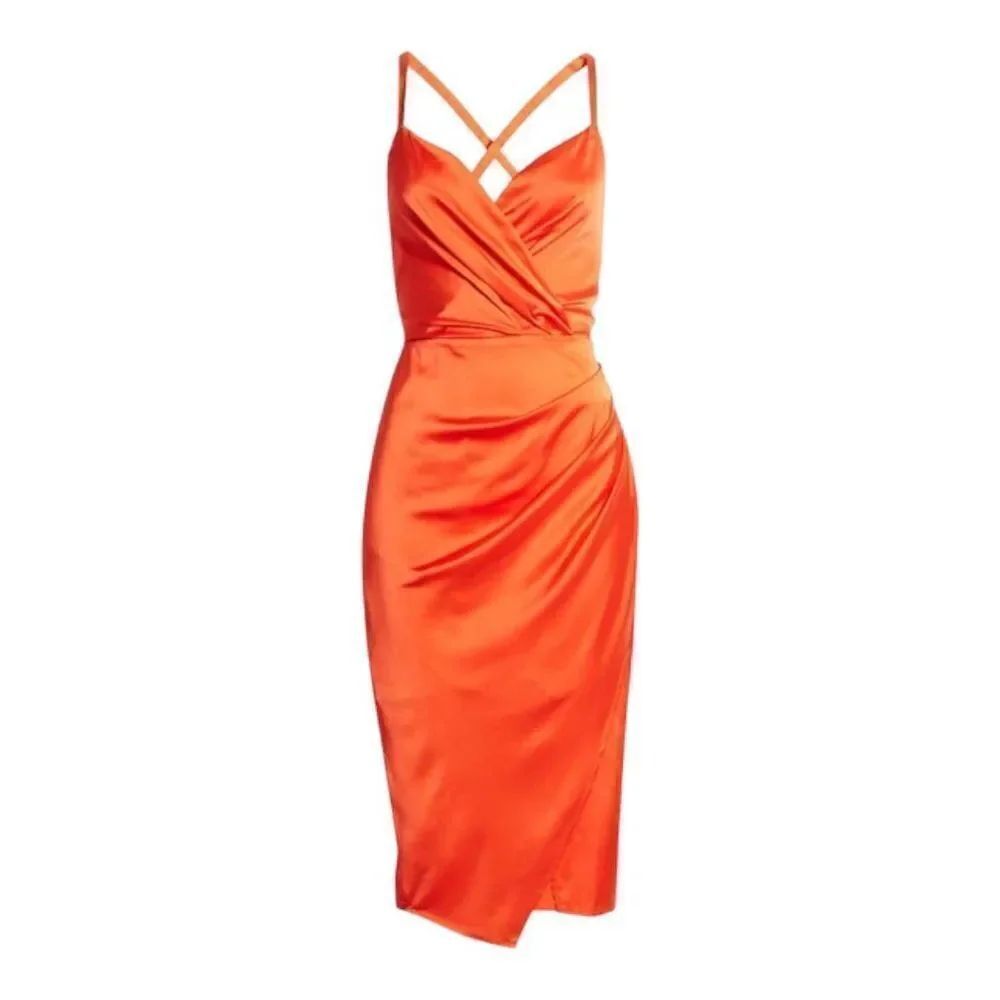 ADELYN RAE Lydia Open Back Satin Dress In Orange size XS NWT